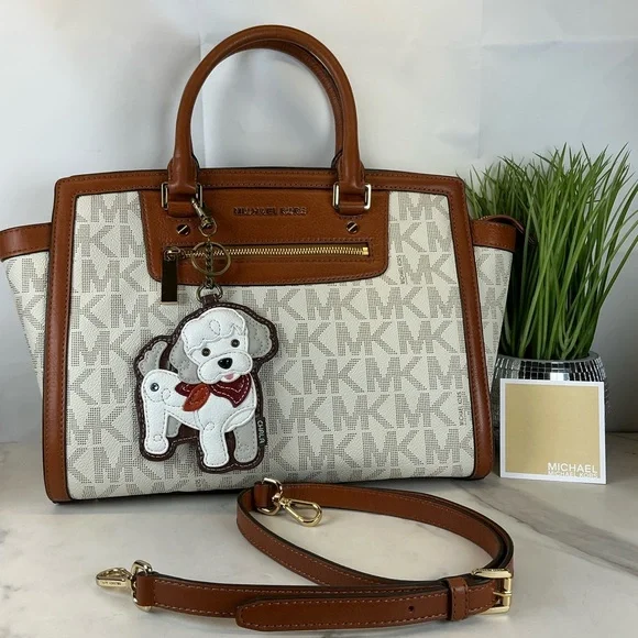 MICHAEL KORS SELMA LARGE SELMA VANILLA TAN‎ SATCHEL SHOULDER BAG - Picture 2 of 14